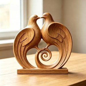 Wooden Love Birds Sculpture