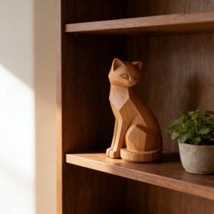 Wooden Cat Sculpture Decor