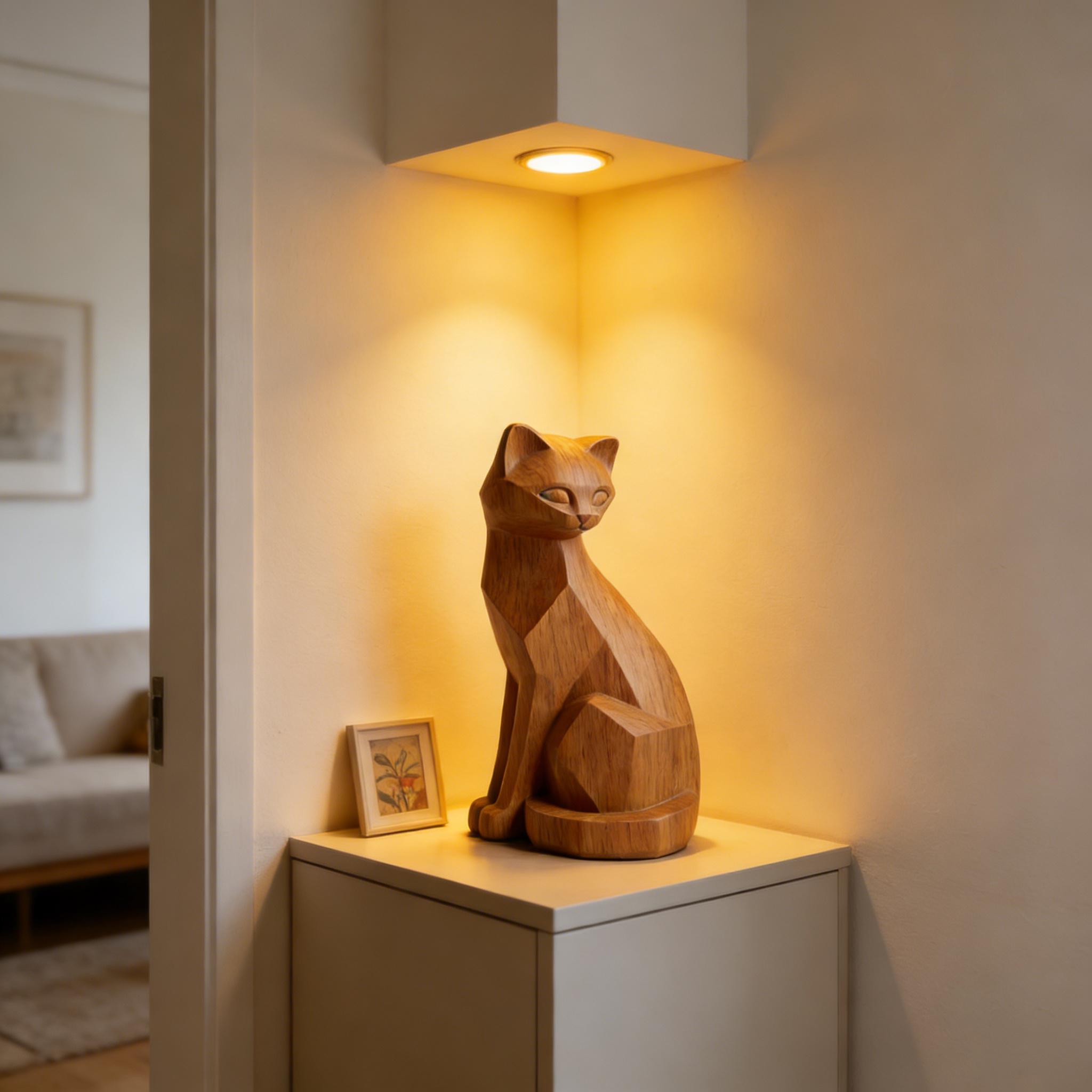 Wooden Cat Sculpture Decor - Image 5